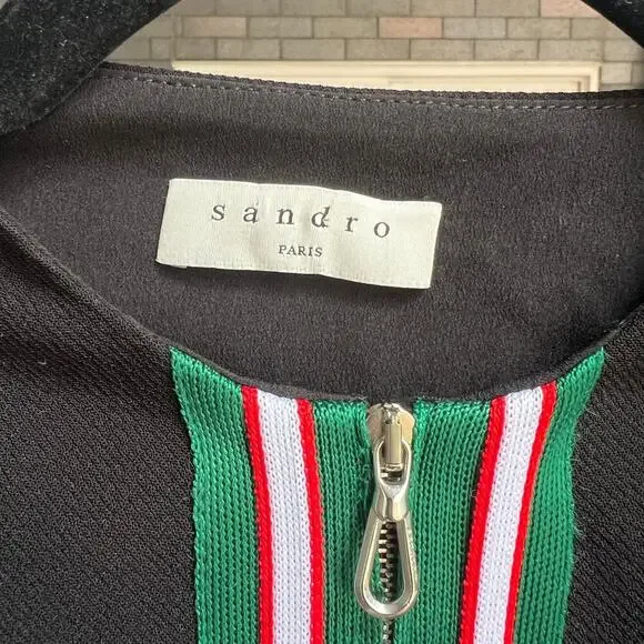 Sandro Paris Ines Black Athleisure Stripe Zip Tennis Dress Size XS - Picture 4 of 7